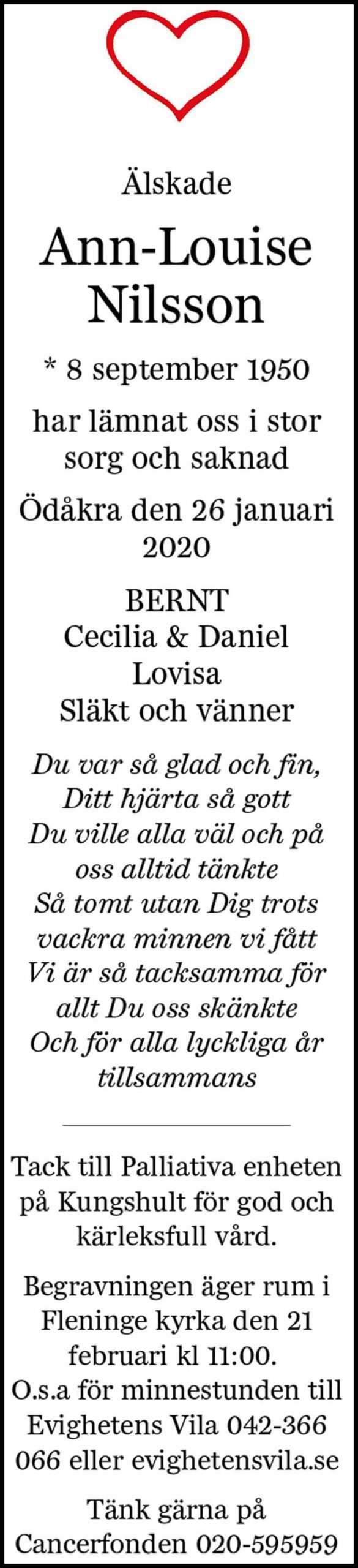 Ann-Louise Nilsson Ödåkra 26 januari 2020
