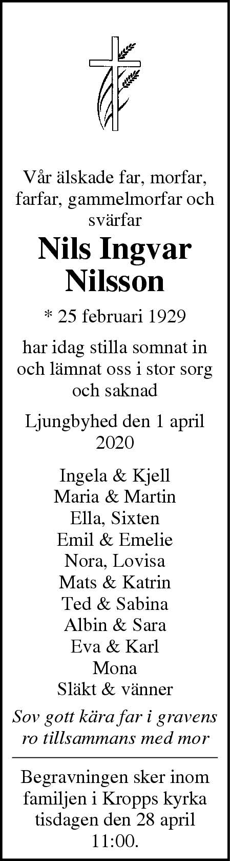 Nils-Ingvar Nilsson Ljungbyhed 1 april 2020