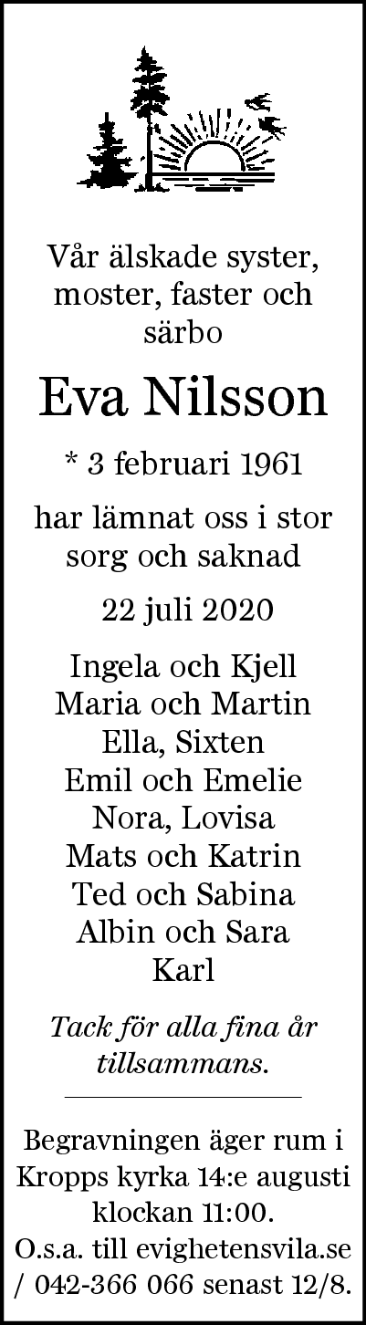 Eva Nilsson Svalöv 22 juli 2020