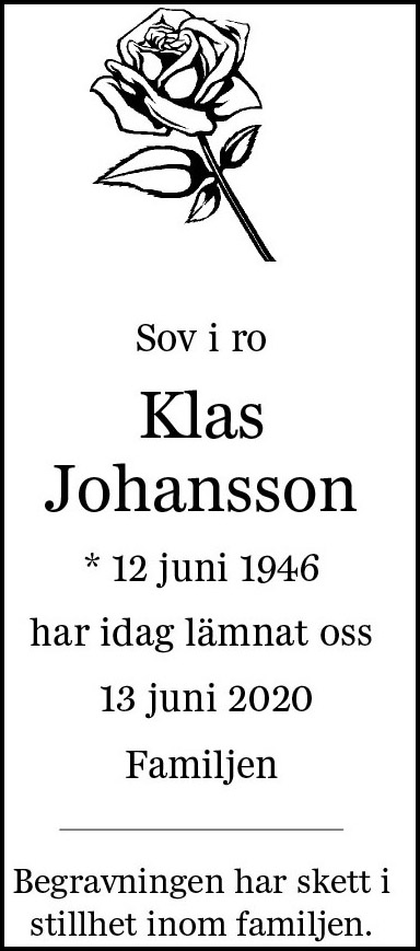 Klas Johansson Helsingborg 13 juni 2020