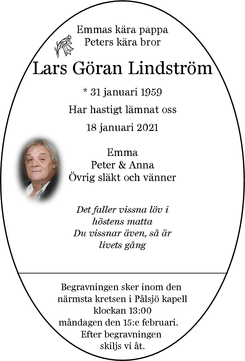 Lars Göran Lindström Helsingborg 18 januari 2021