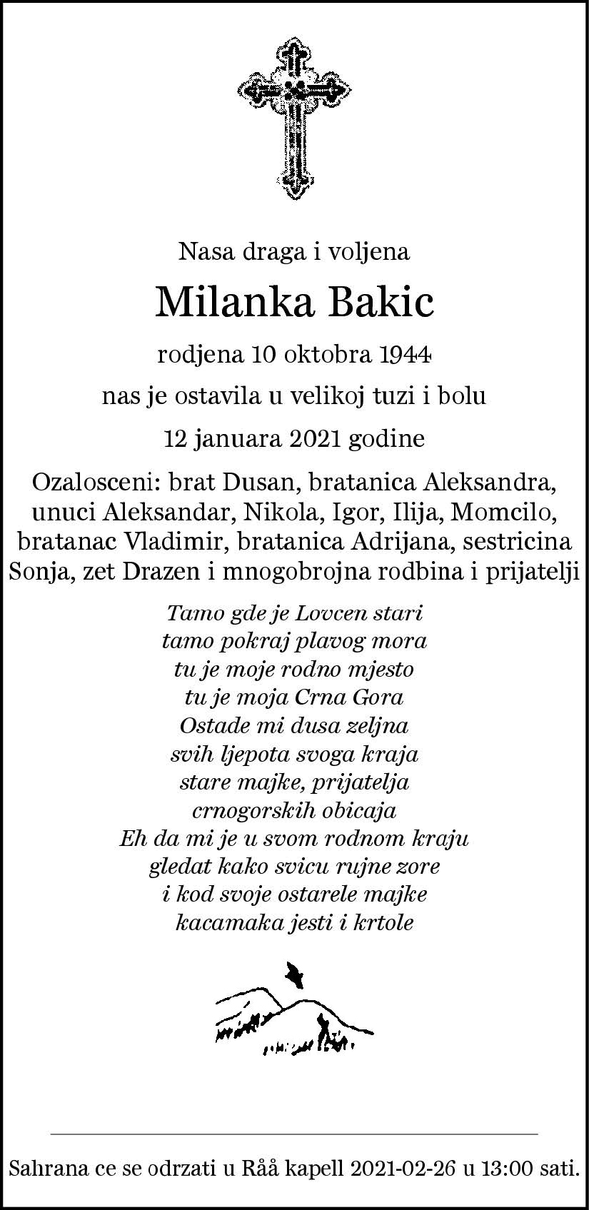 Milanka Bakic Helsingborg 12 januari 2021