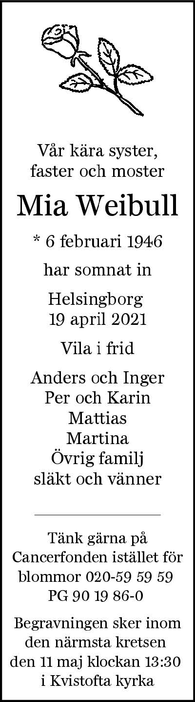Mia Weibull Helsingborg 19 april 2021