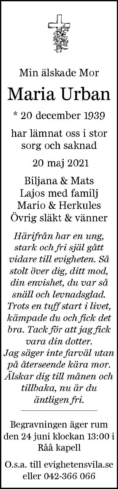 Maria Urban Helsingborg 20 maj 2021