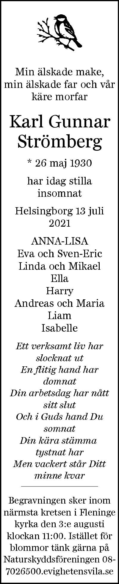 Karl Gunnar Strömberg Helsingborg 13 juli 2021