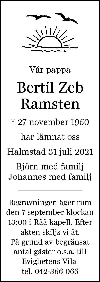Bertil Zeb Ramsten Halmstad 31 juli 2021