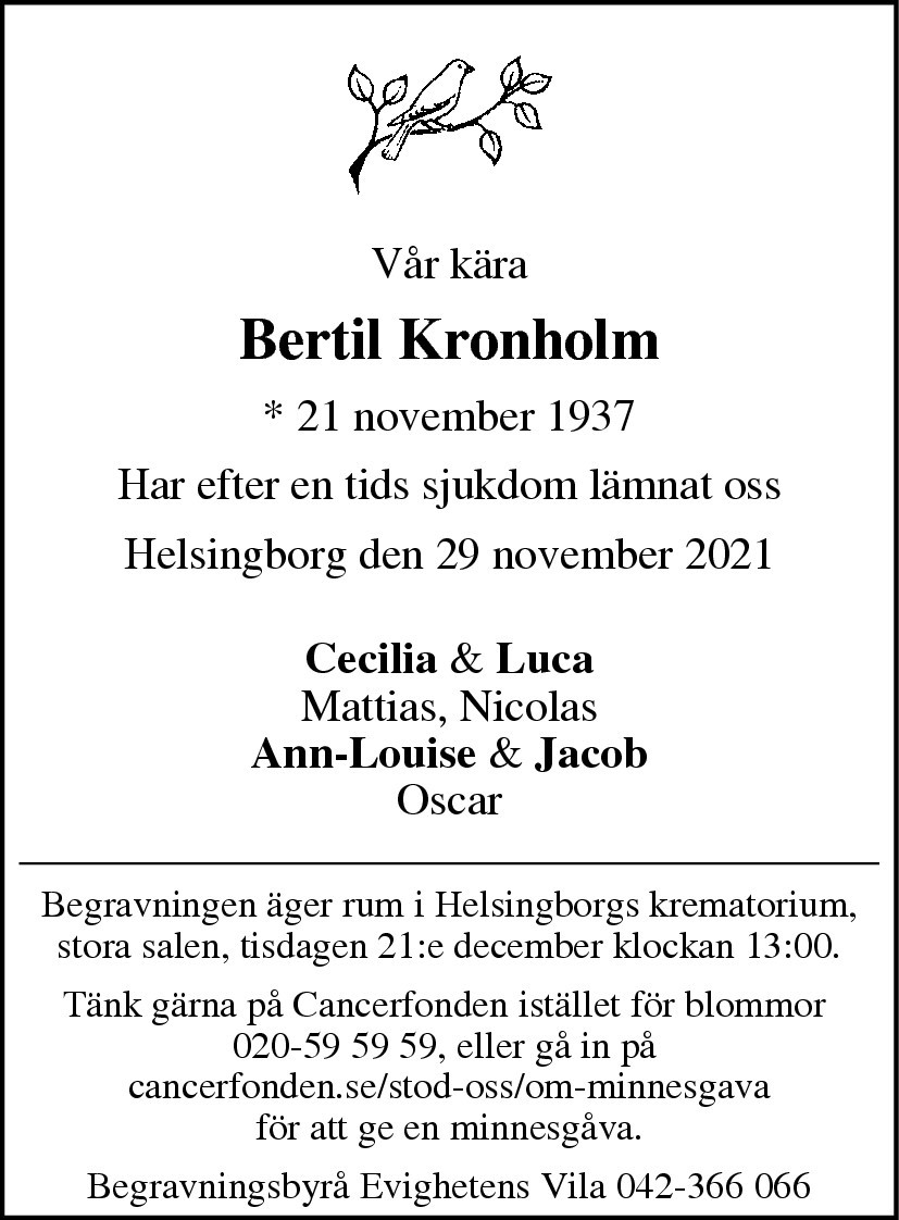 Bertil Kronholm Helsingborg 21 november 2021