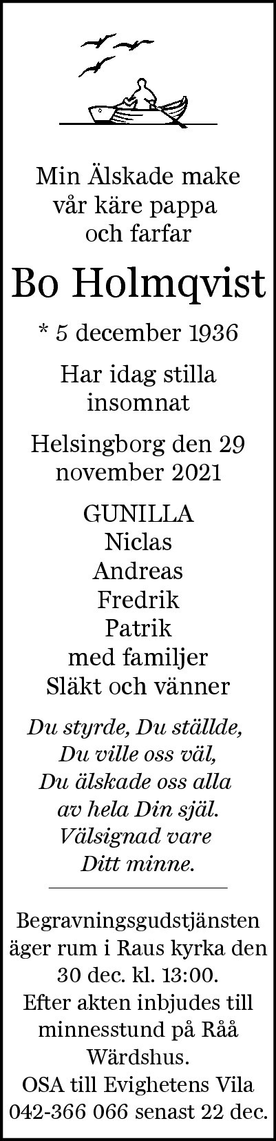 Bo Holmqvist Helsingborg 29 november 2021
