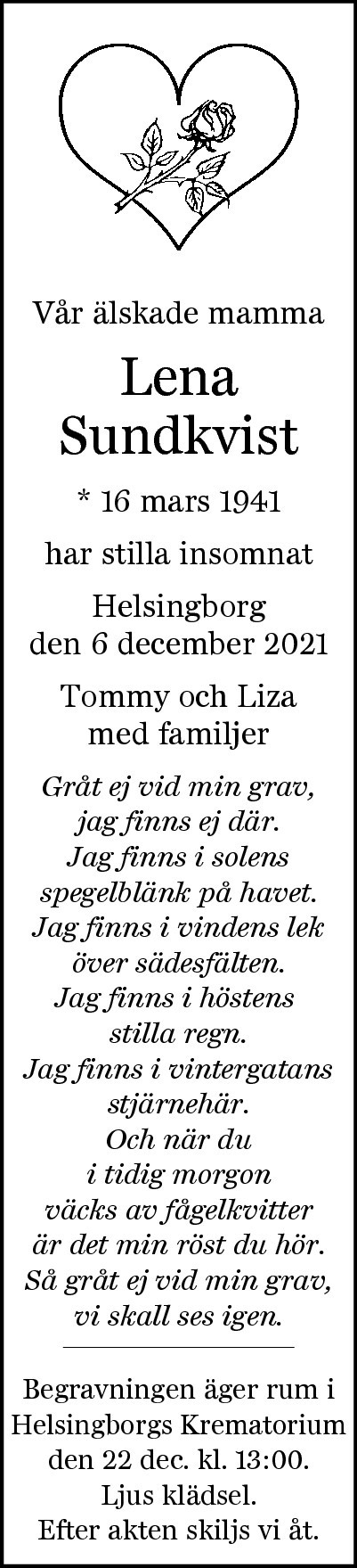 Lena Sundkvist Helsingborg 6 december 2021