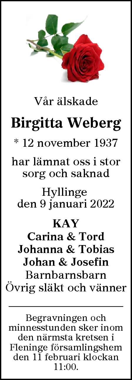 Birgitta Weberg Hyllinge 9 december 2022