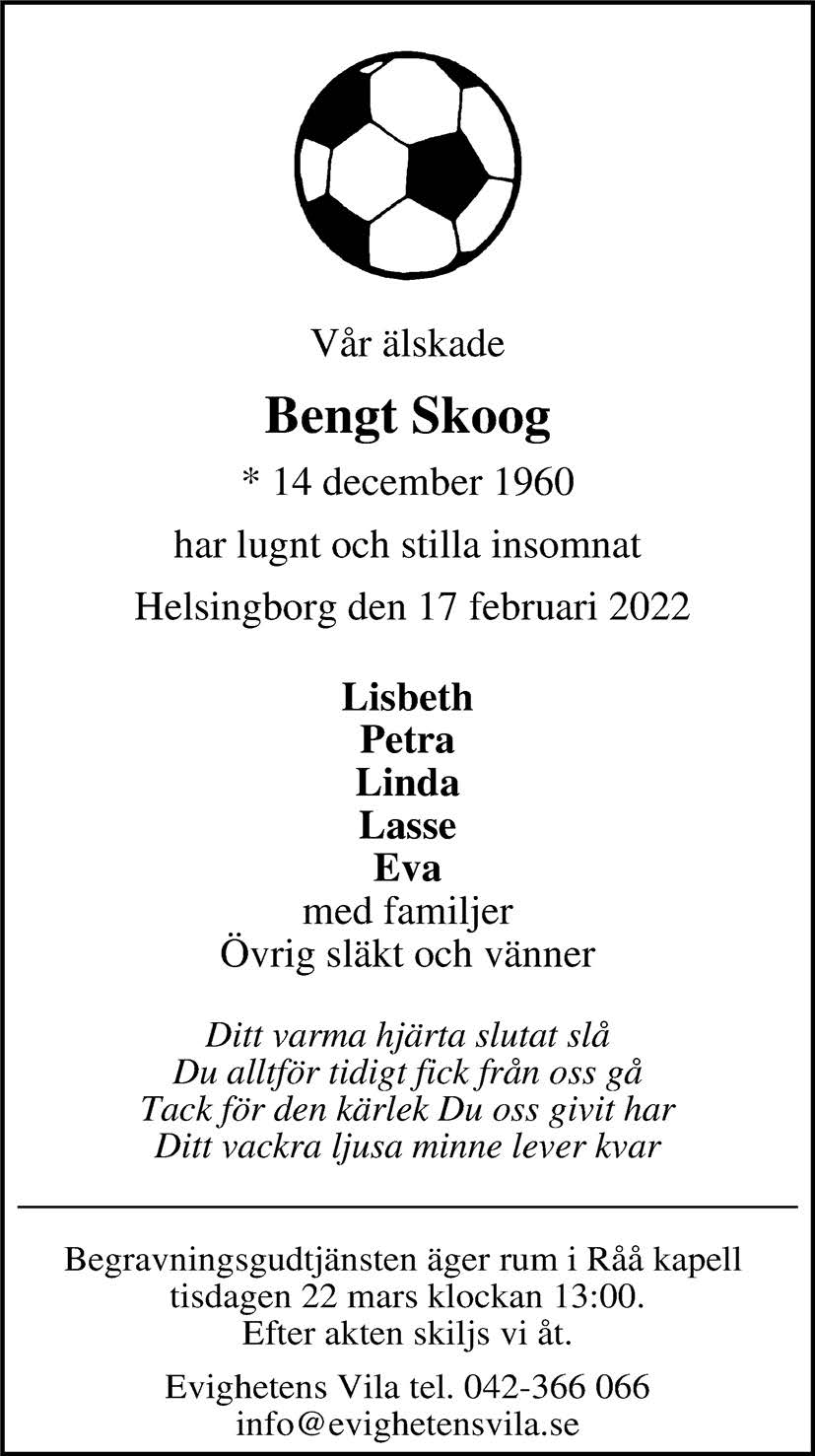 Bengt Skoog Helsingborg 17 februari 2022