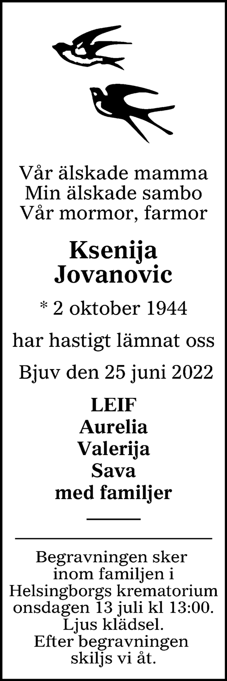 Ksenija Jovanovic Bjuv 25 juni 2022