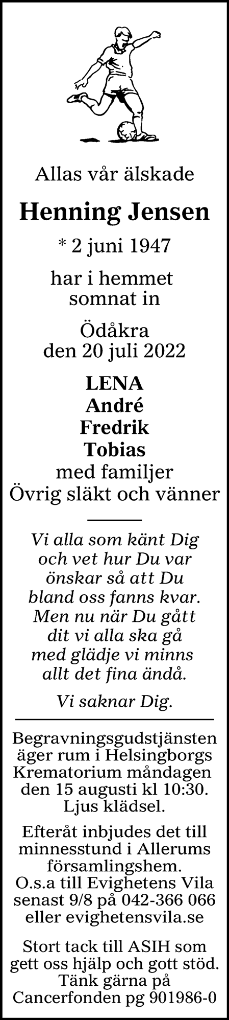 Henning Jensen Ödåkra 20 juli 2022